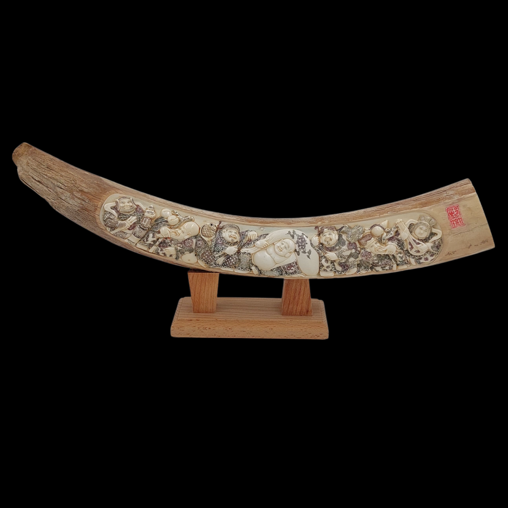 Seven Lucky Gods on Prehistoric Walrus Tusk - preview photo 1123