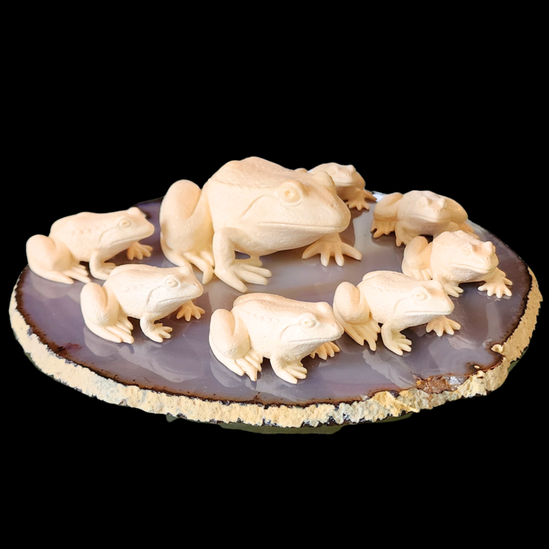 Circle of Prosperity: Mammoth Ivory Frogs on Agate - preview photo 2123
