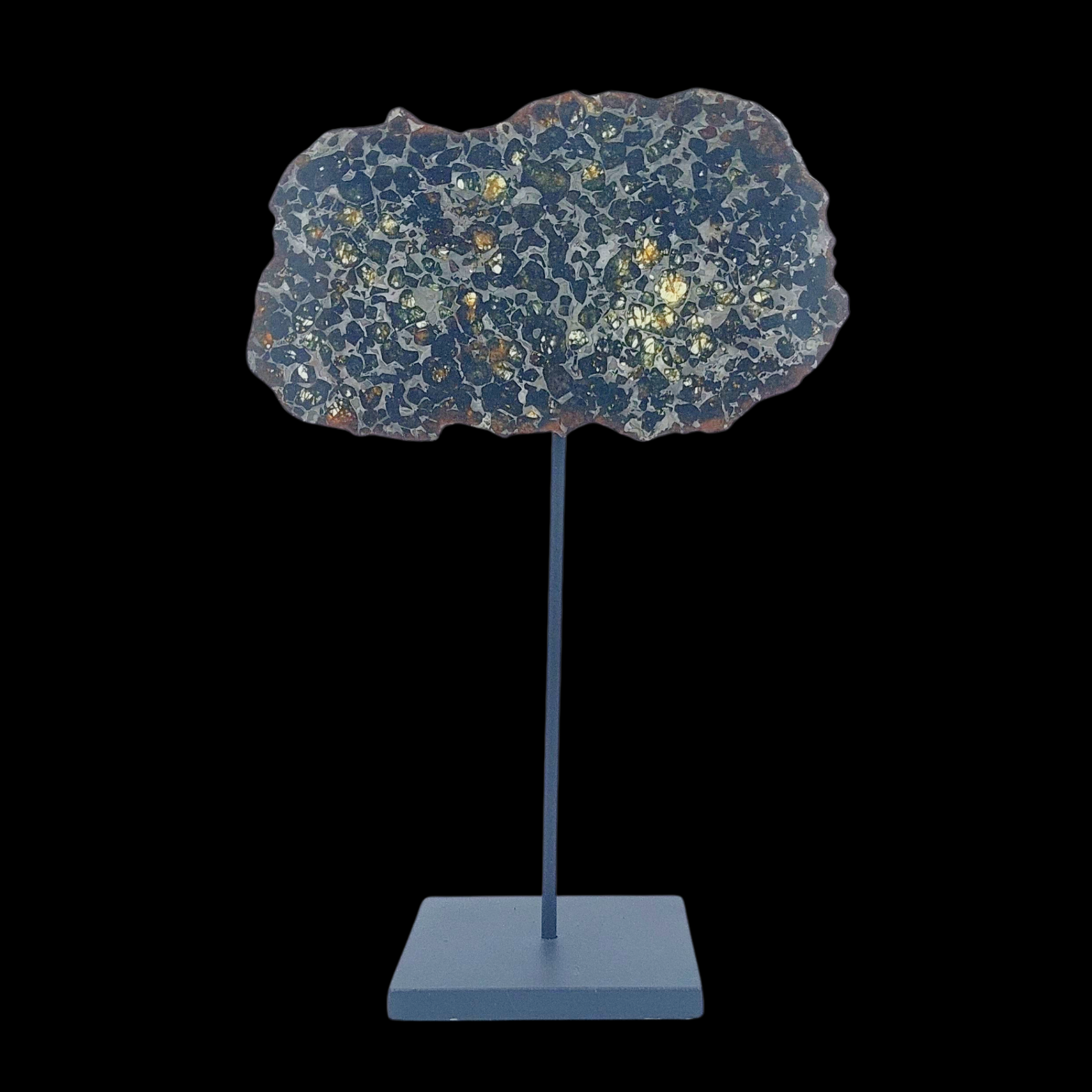 94 g (1) 94 g Pallasite meteorite slice showcasing Widmanstätten pattern, 4 bln years old123