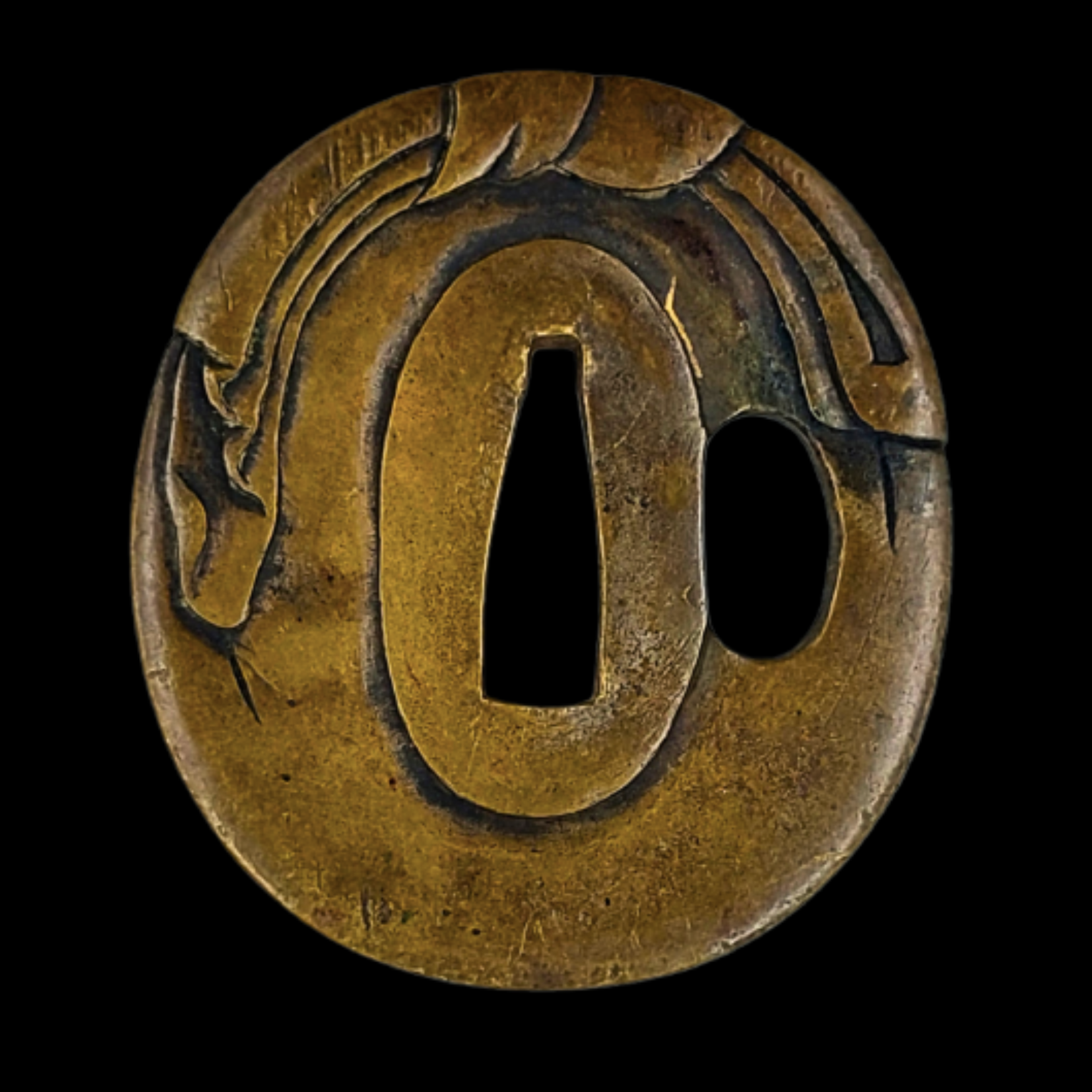 Japanese Bronze Tsuba with Hotei and Pilgrim’s Staff Motif - preview photo 2123