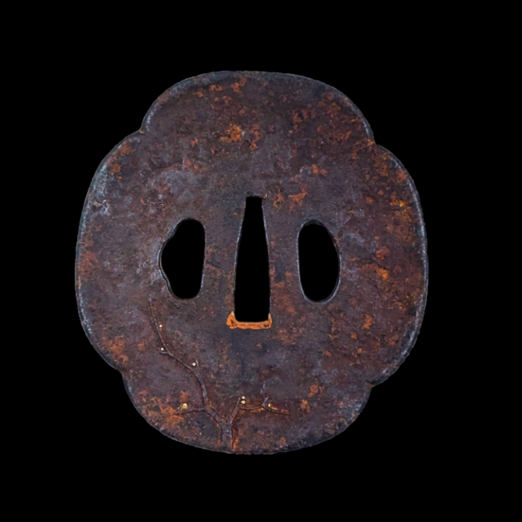 Japanese Iron Tsuba with Sparrow, Plum Blossom, and Crescent Moon Motif - preview photo 2123
