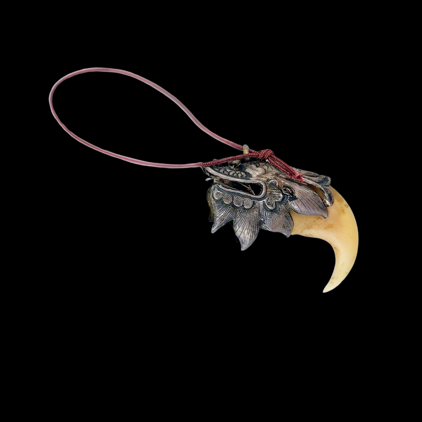 Authentic Lion Claw Talisman with Silver Dragon Head Mount Japanese Meiji Period Protective Amulet - preview photo 2123