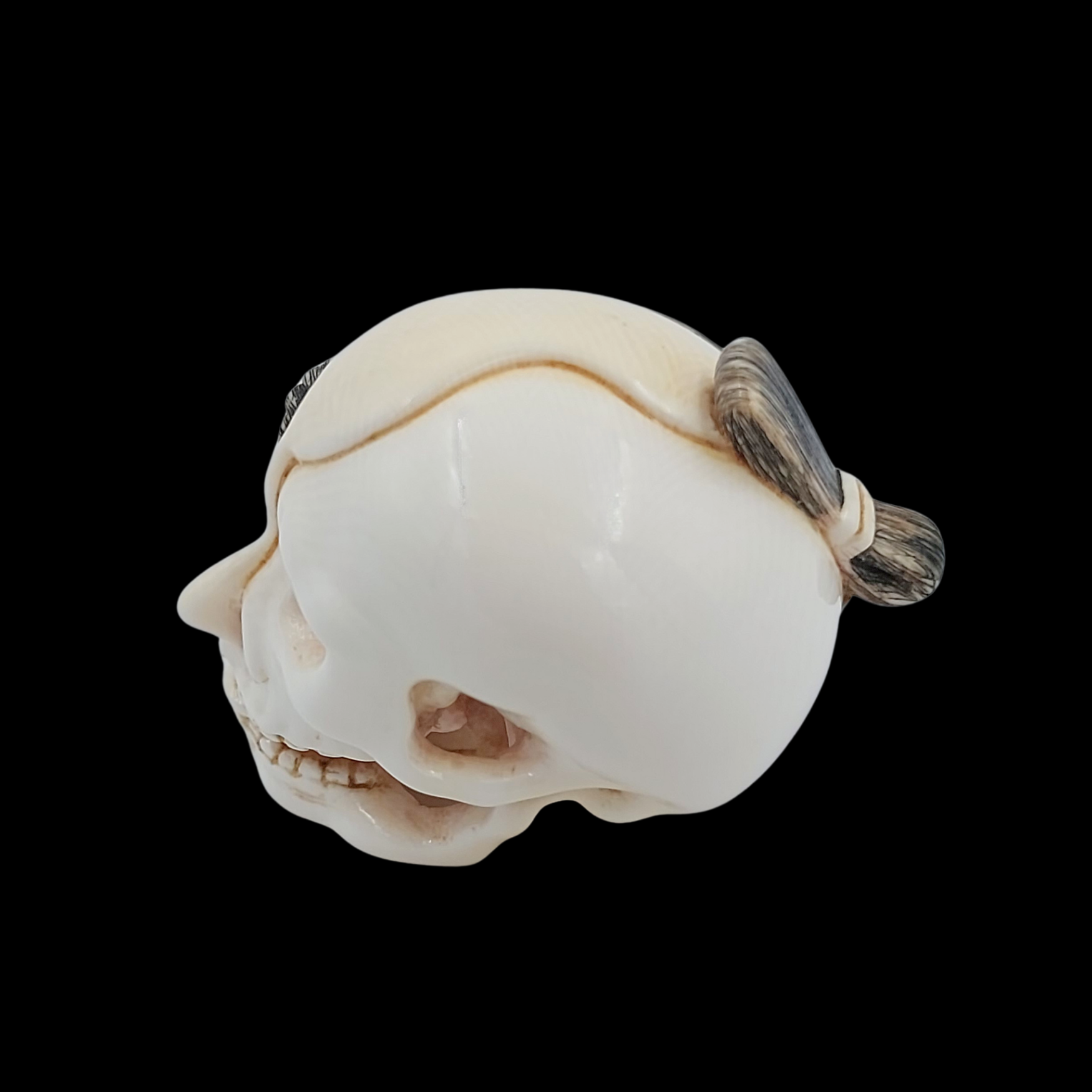 Japanese Half-Skull Half-Human Netsuke Carved from Mammoth Ivory - preview photo 3123