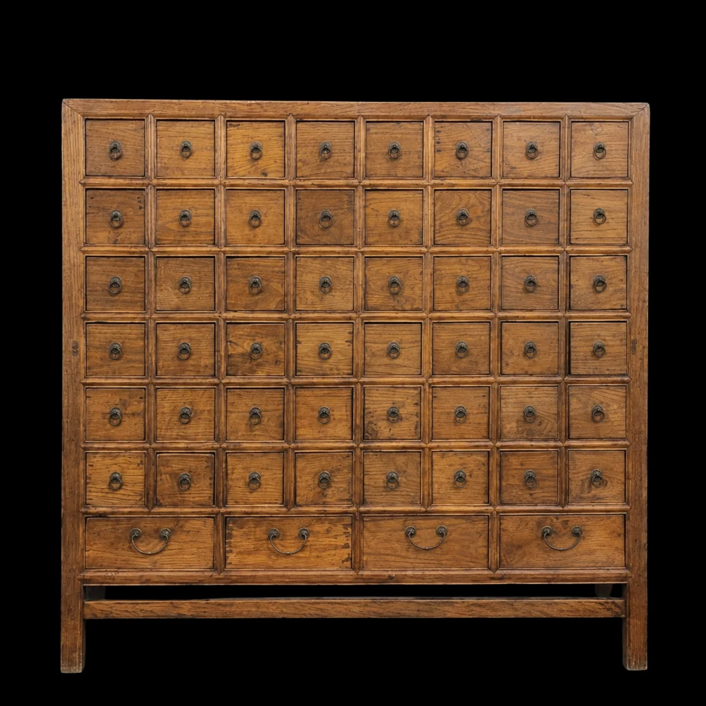 Eastern Apothecary Cabinet with Bronze Coin Hardware