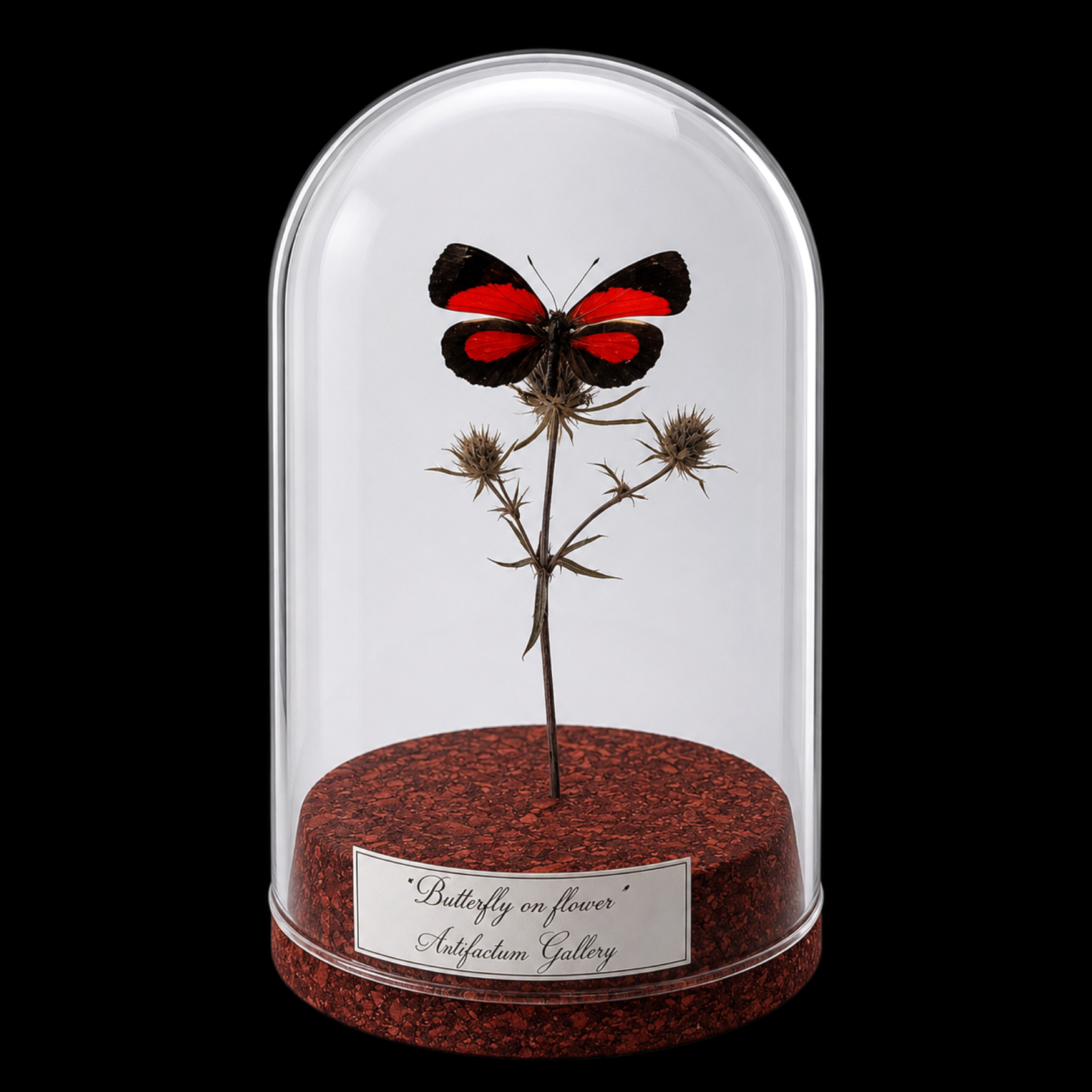 Callicore peristera male on dried bloom in Glass cloche 12 cm, Peru - preview photo 1123