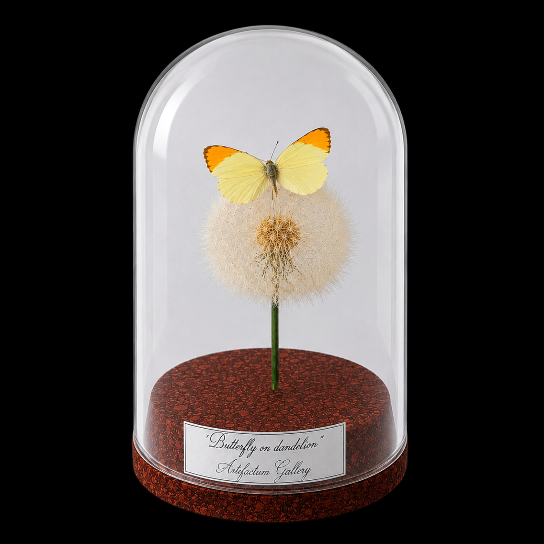 Colotis auxo on dendlion in Glass cloche 12 cm, South Africa