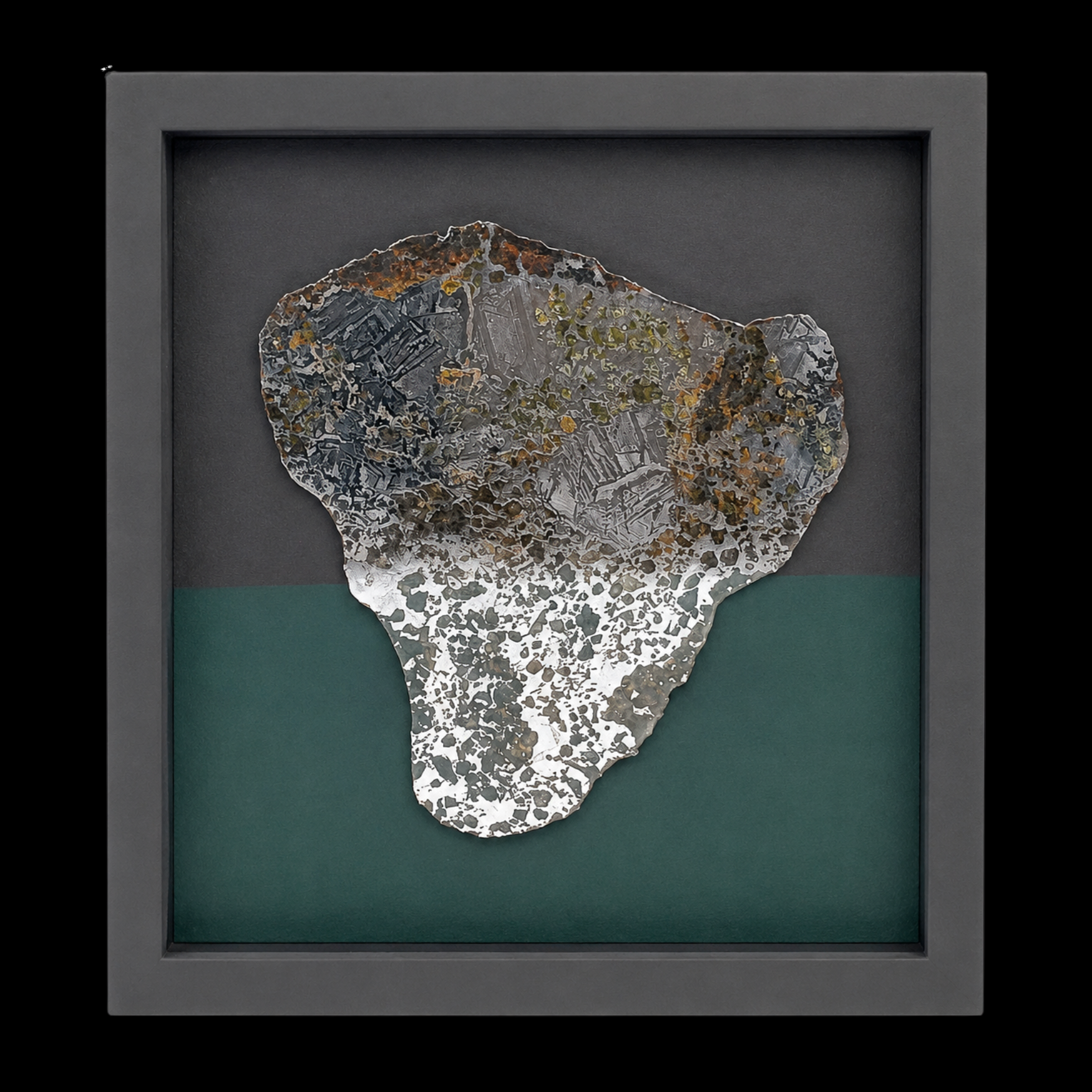 Photo (18) 576 g Pallasite meteorite slice showcasing Widmanstätten pattern, 4 bln years old123