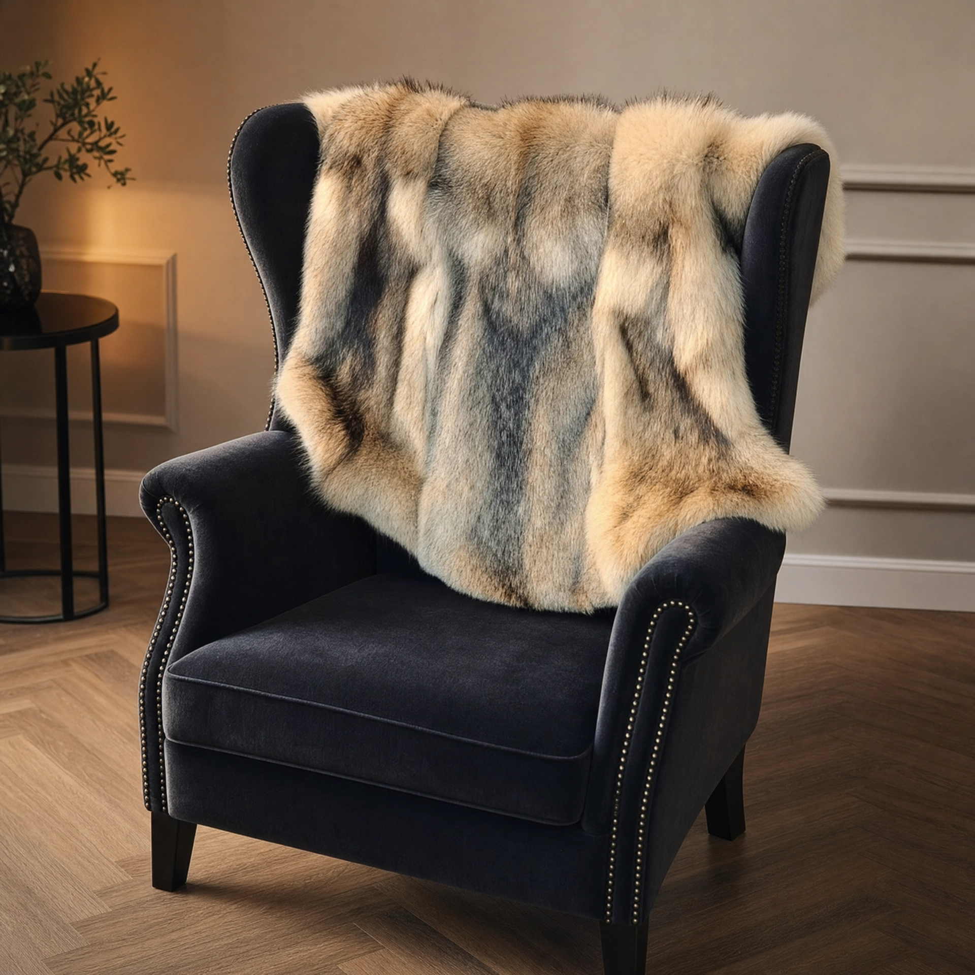 Grey Wolf Fur Chair Throw – Luxury Natural Décor - preview photo 3123
