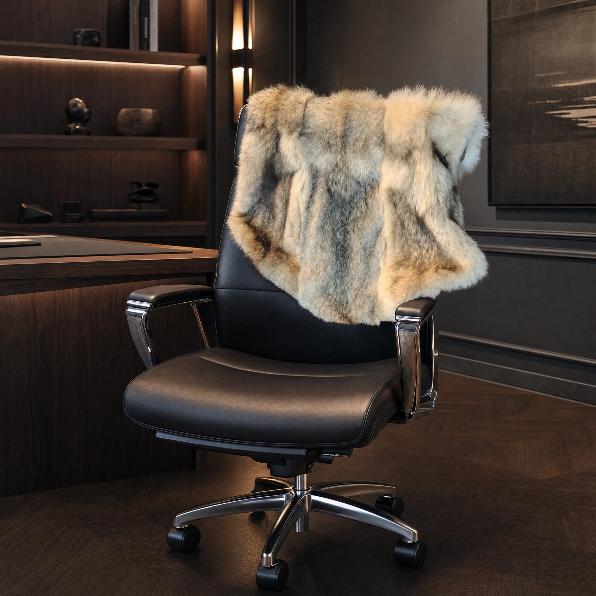 Grey Wolf Fur Chair Throw – Luxury Natural Décor - preview photo 2123
