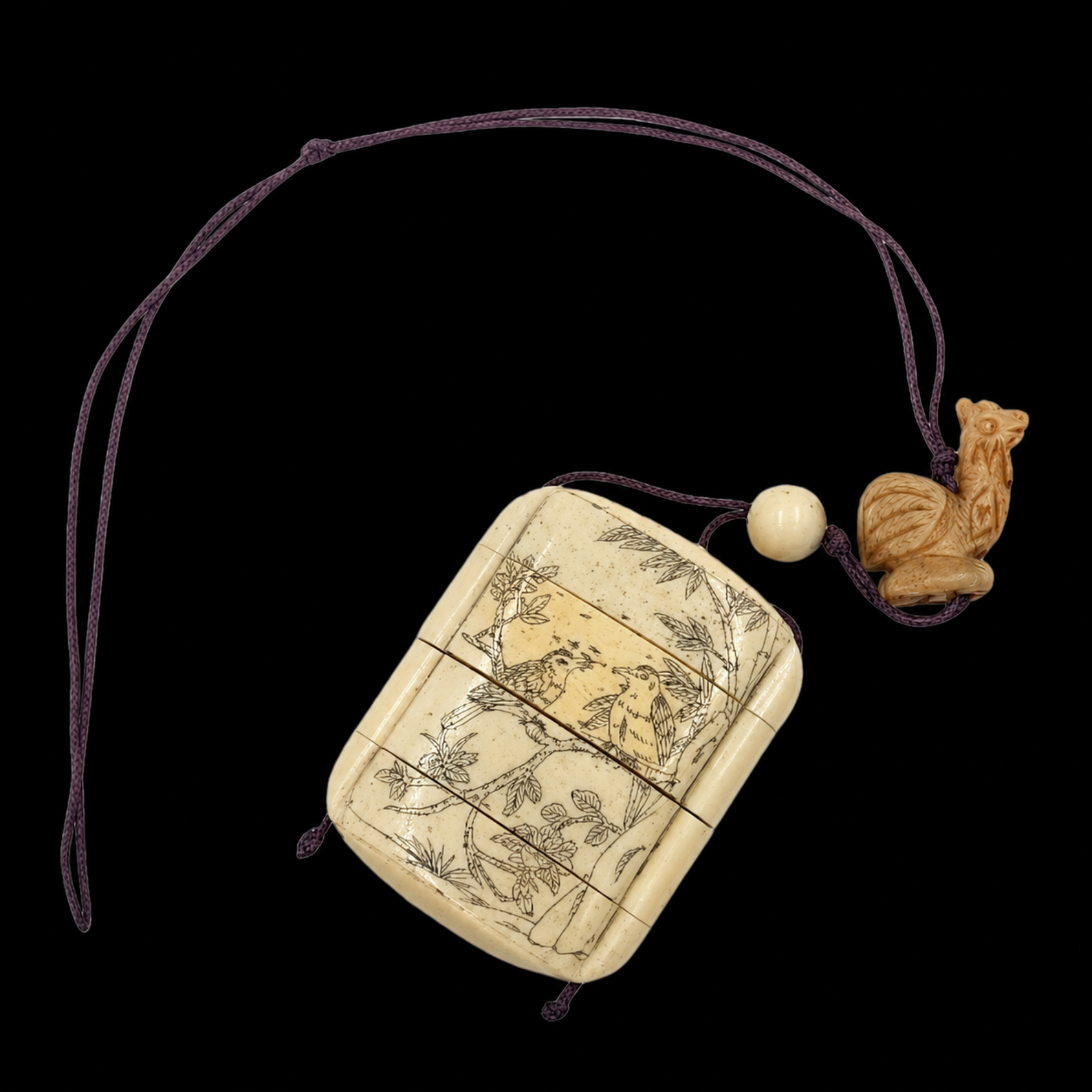 22 Japanese Inrō with Ojime and Bird Netsuke123