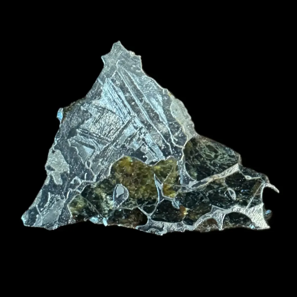 14 g Pallasite  meteorite fragment with Widmanstätten pattern, 4 bln years old - preview photo 1123