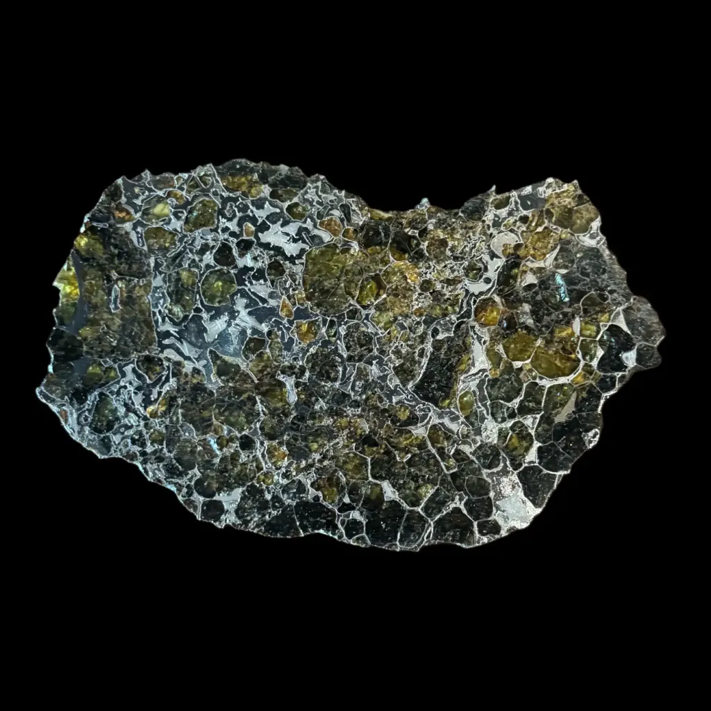 112 克保存完好的橄欖石鐵隕石切片，維德曼花紋（Widmanstätten），40 億年歷史 - 預覽圖片 4123