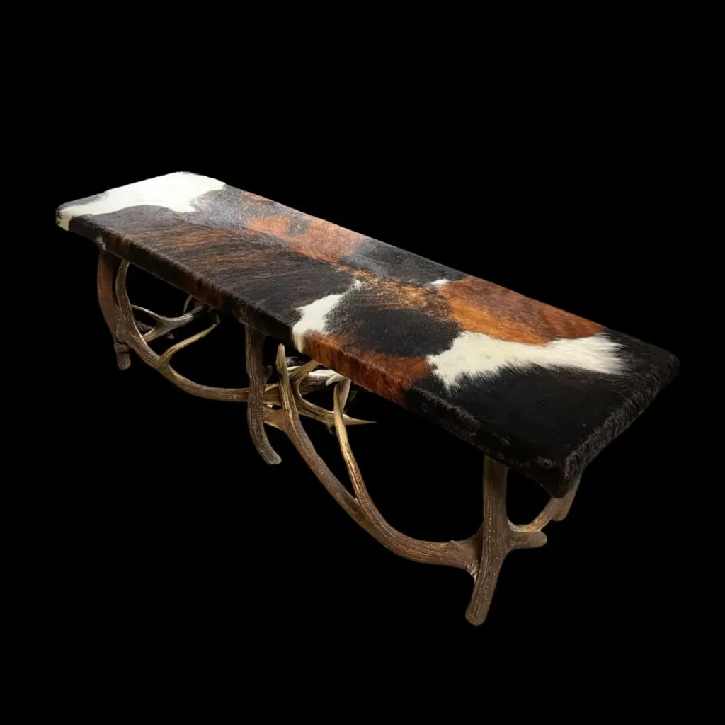 Antler Bench with Cowhide Upholstery – Statement of Rustic Elegance - preview photo 2123