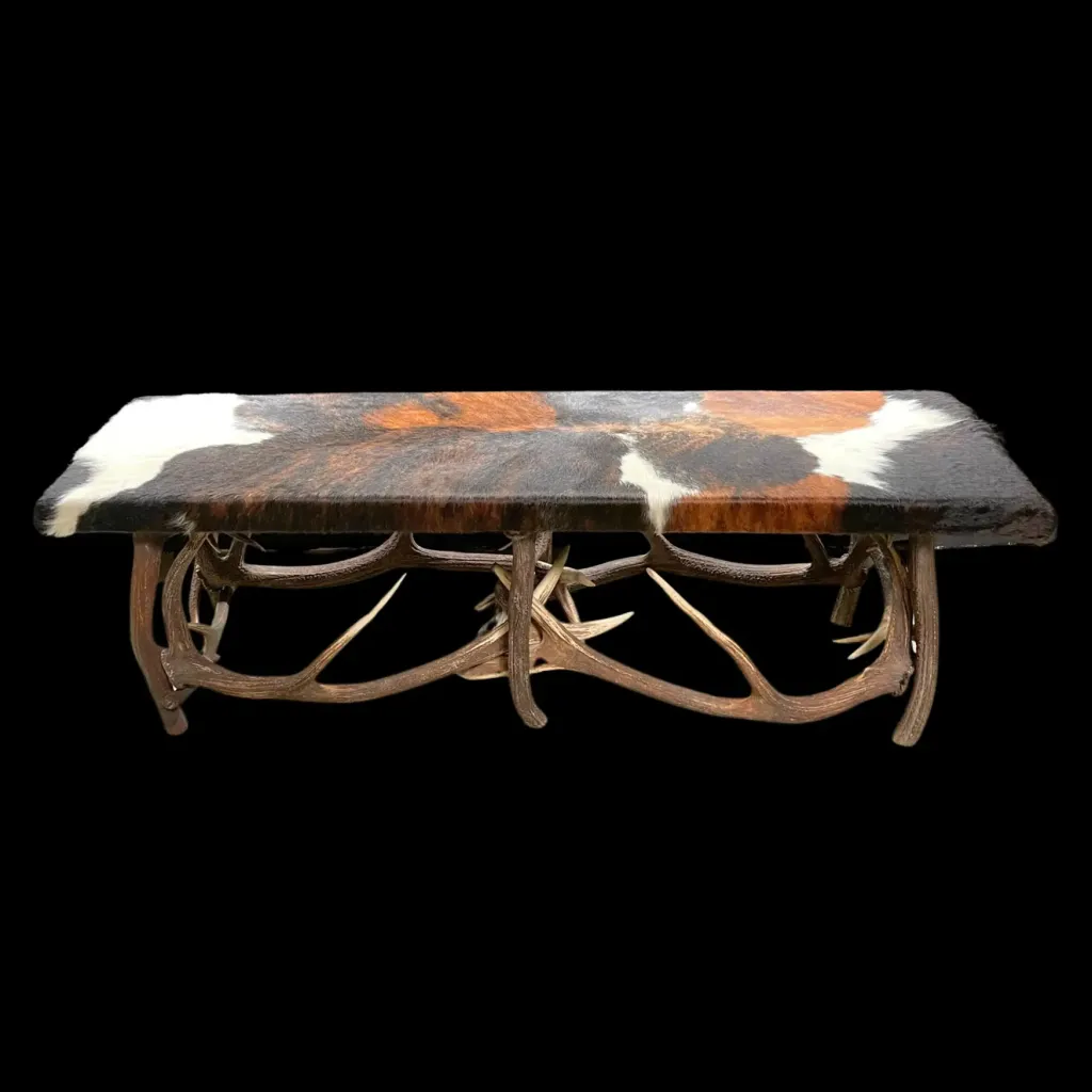 Antler Bench with Cowhide Upholstery – Statement of Rustic Elegance