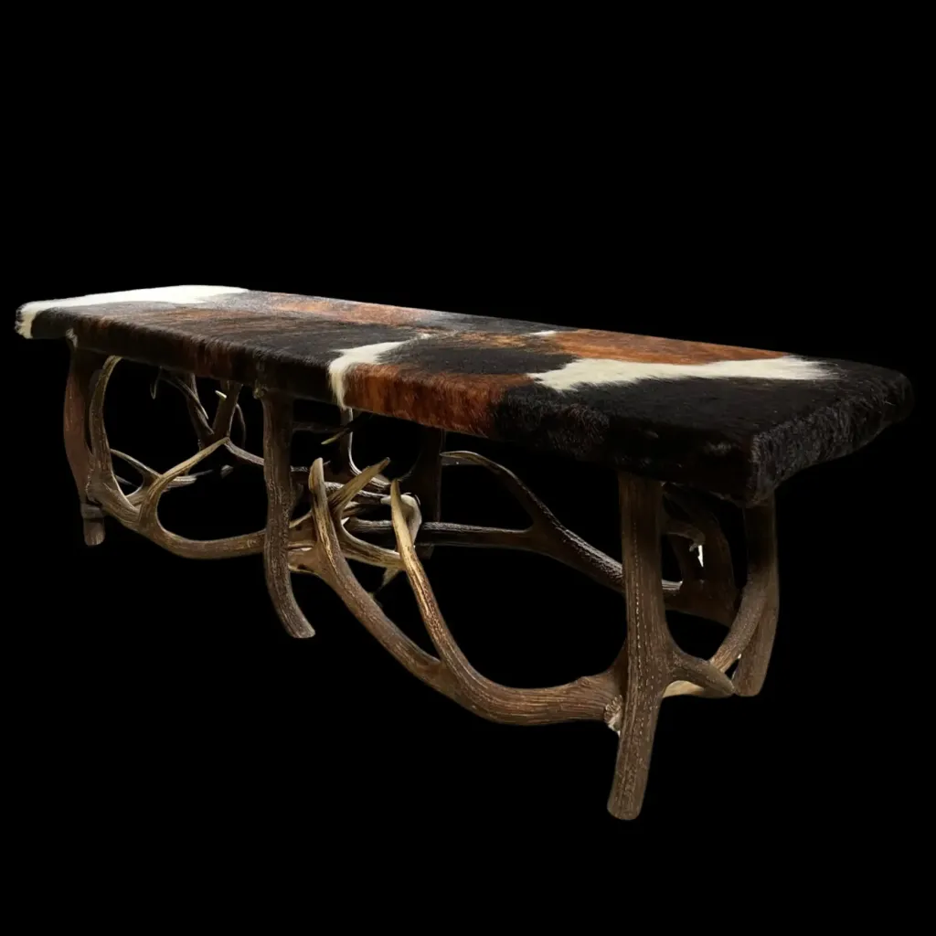 Antler Bench with Cowhide Upholstery – Statement of Rustic Elegance - preview photo 5123