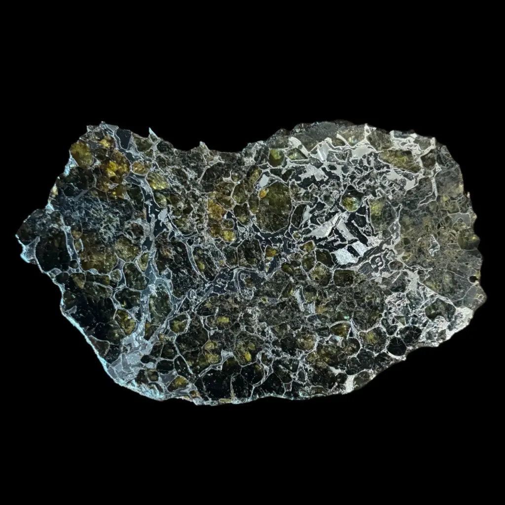 112 克保存完好的橄欖石鐵隕石切片，維德曼花紋（Widmanstätten），40 億年歷史 - 預覽圖片 3123