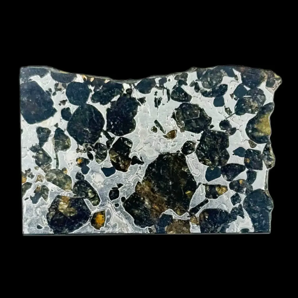 17.372 g Pallasite meteorite slice showcasing Widmanstätten pattern, 4 bln years old - preview photo 1123