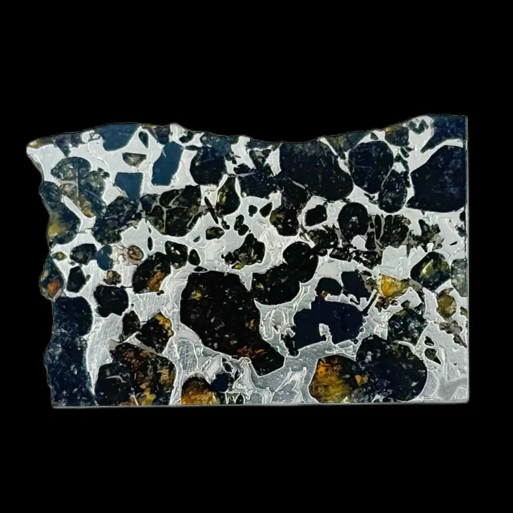 17.372 g Pallasite meteorite slice showcasing Widmanstätten pattern, 4 bln years old - preview photo 2123
