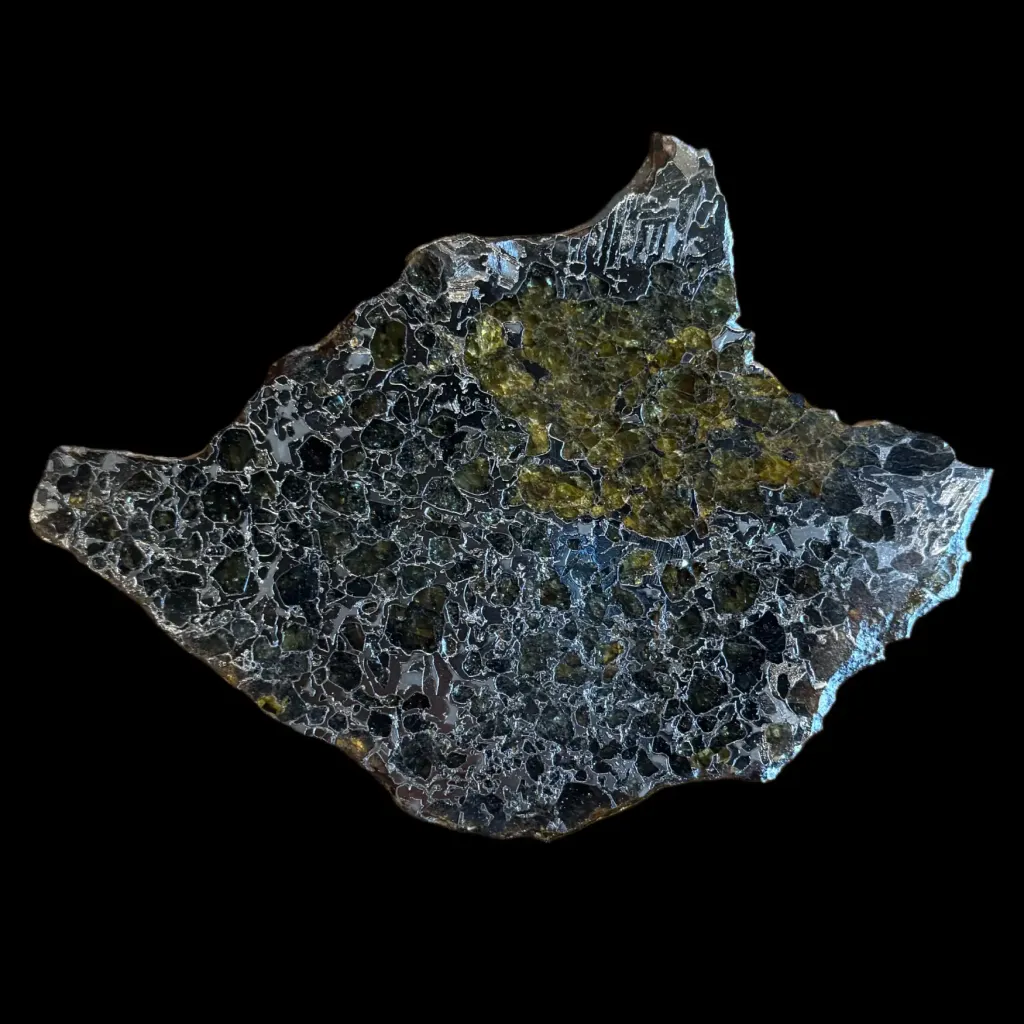 141 克鐵鎳橄欖石鐵隕石切片，詳盡的維德曼花紋（Widmanstätten），40 億年歷史 - 預覽圖片 4123
