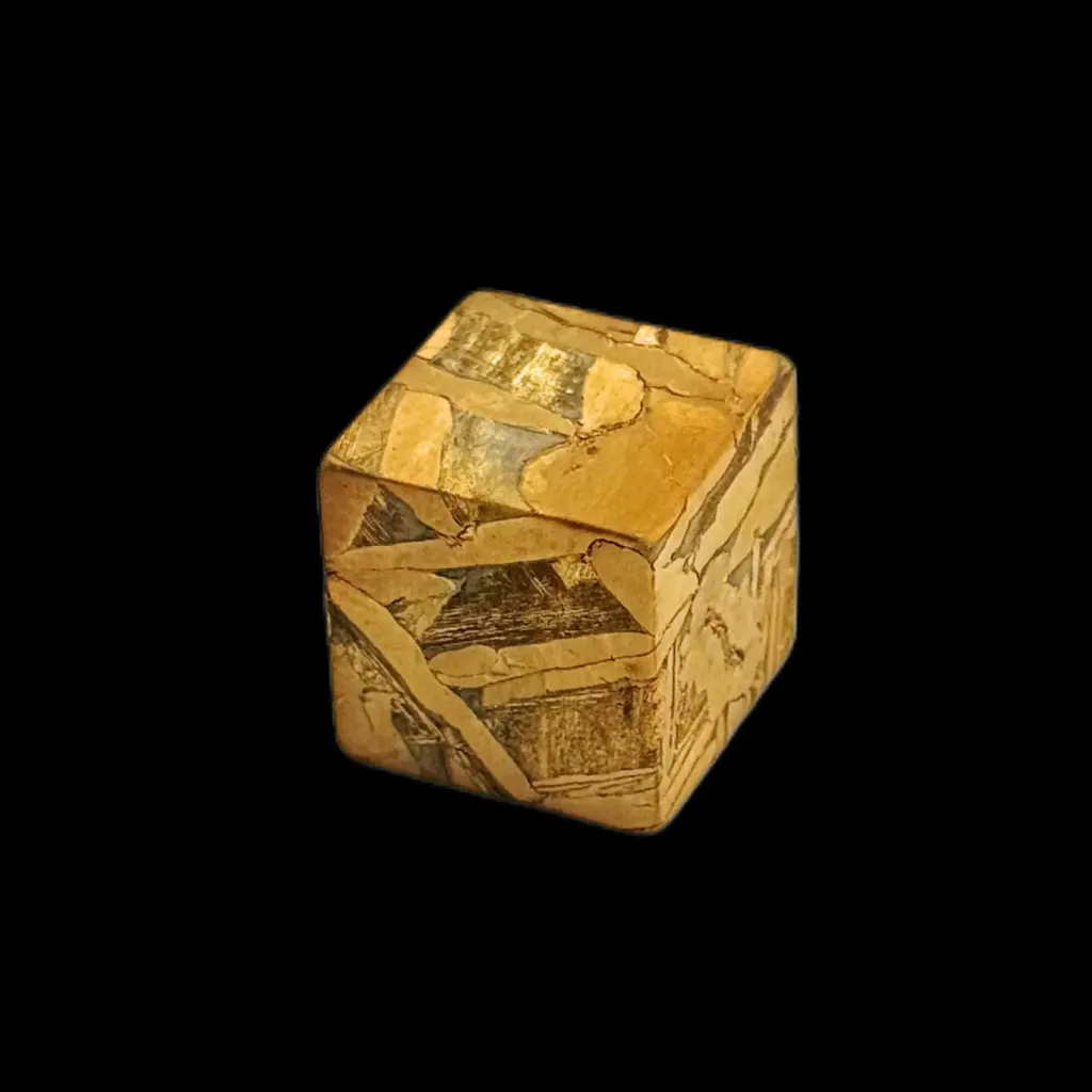 31.758 g Pallasite  meteorite cube, 24k gold gilded, Widmanstätten pattern, 4 bln years old - preview photo 1123