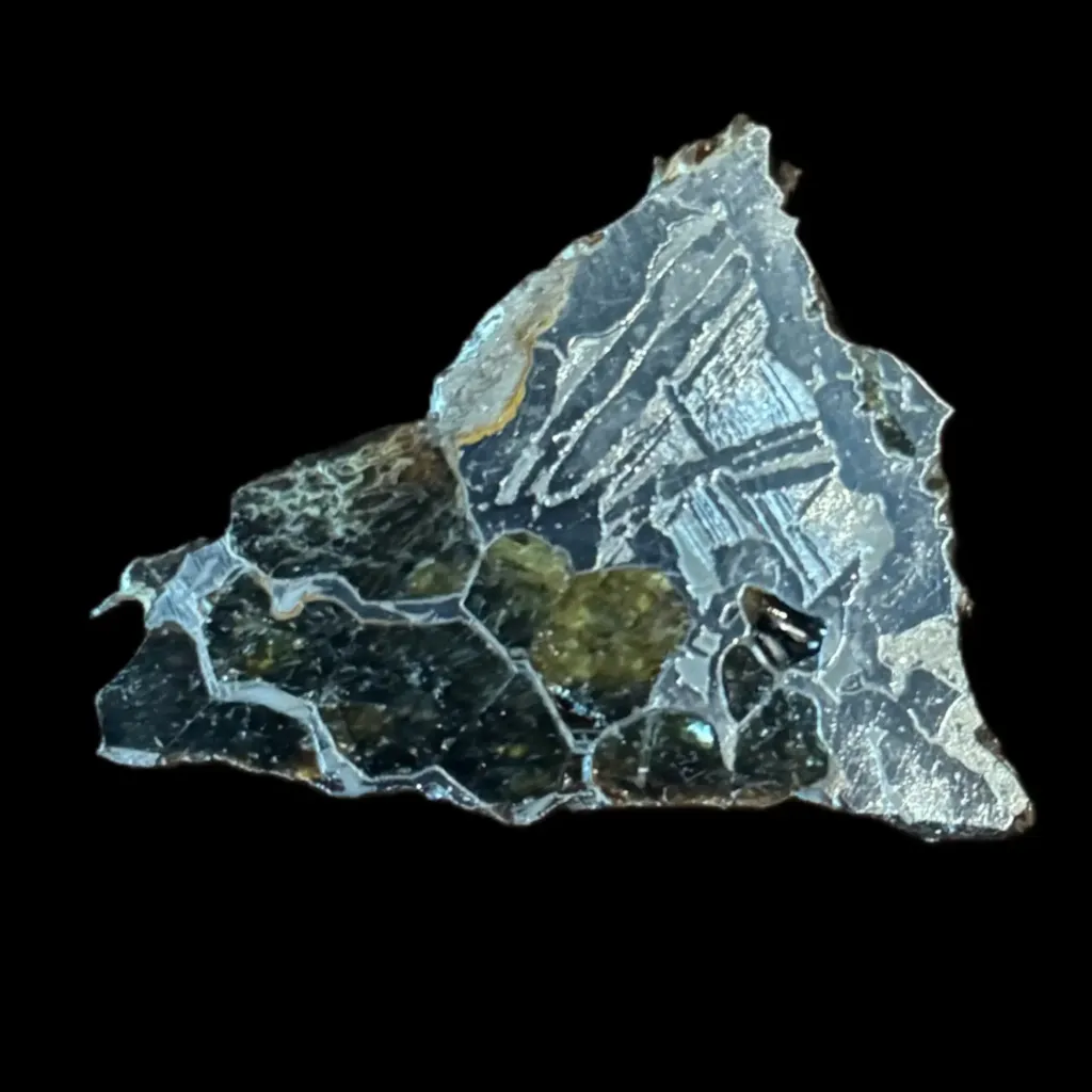 14 g Pallasite  meteorite fragment with Widmanstätten pattern, 4 bln years old - preview photo 2123