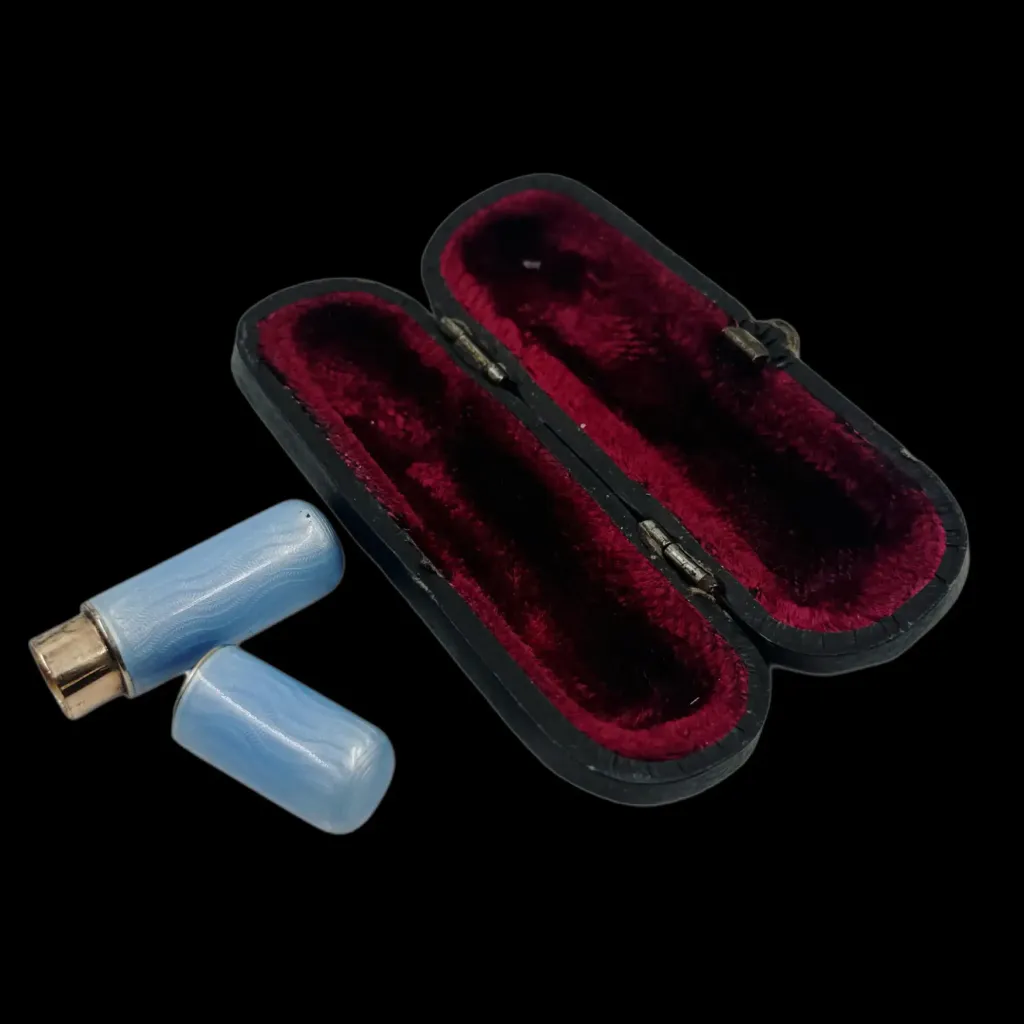 Elegant Preservation: Brass Medicinal Flask with Enamel Design and Velvet-Lined Case - preview photo 4123