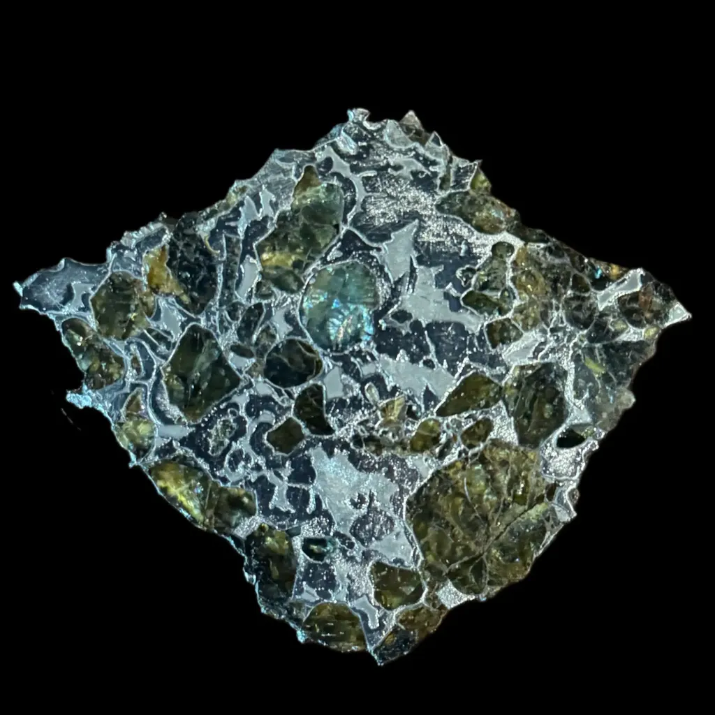25 g Compact Pallasite meteorite slice with unique Widmanstätten pattern, 4 bln years old - preview photo 3123