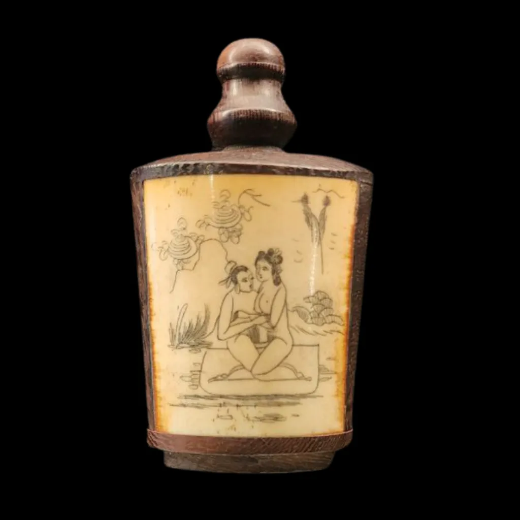 Antique Chinese Bone and Wood Oil Bottle