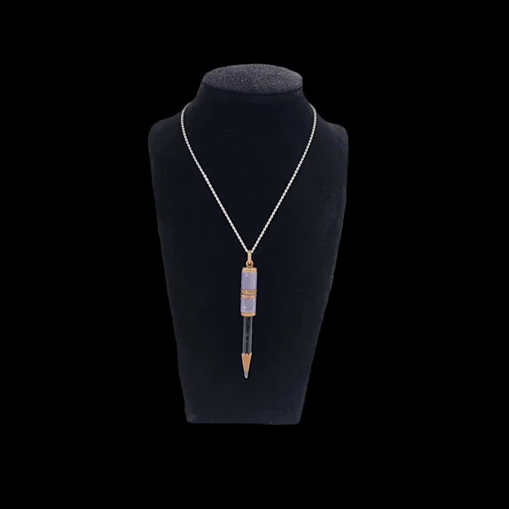 Antique Guilloché Enamel Pencil Holder Pendant on Chain