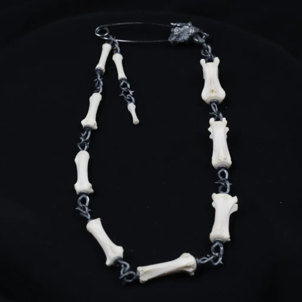 Lupine Gaze: Modern Silver and Wolf Tail Bone Brooch with Black Diamond Eyes