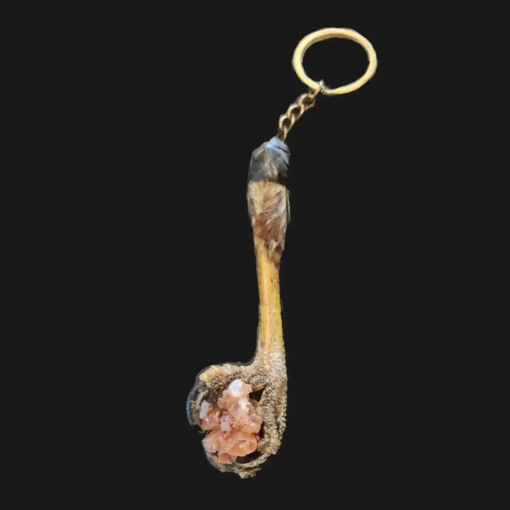Buzzard Foot Keychain with Peach Aragonite – A Talisman of Earth and Sky