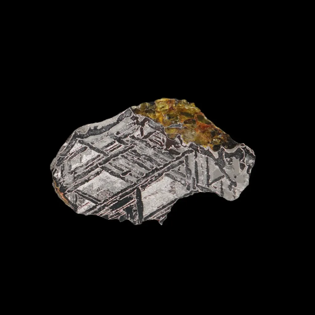 53 g rare iron-nickel Pallasite meteorite with Widmanstätten pattern, 4 bln years old