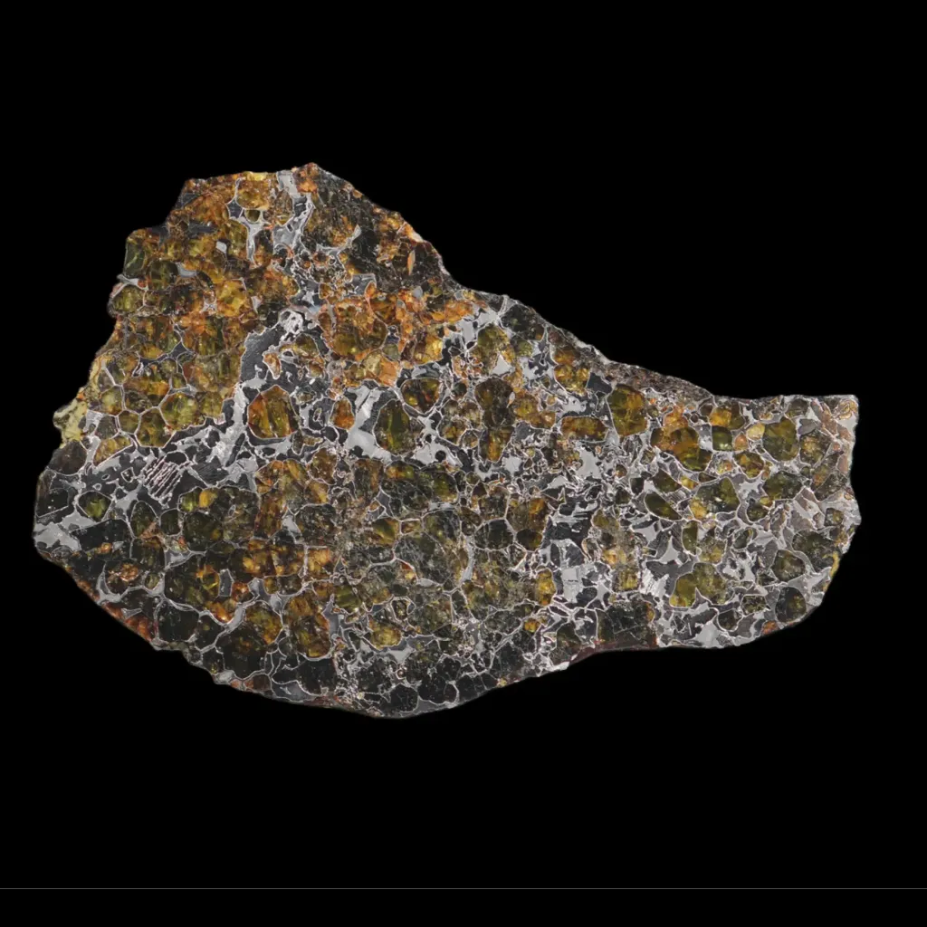 102 g Pallasite meteorite slice with Widmanstätten pattern, 4 bln years old - preview photo 2123