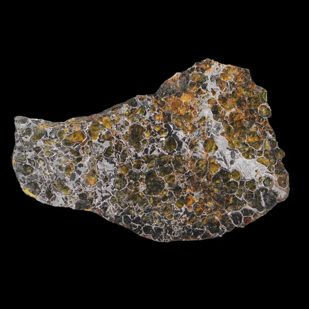 102 g Pallasite meteorite slice with Widmanstätten pattern, 4 bln years old - preview photo 1123