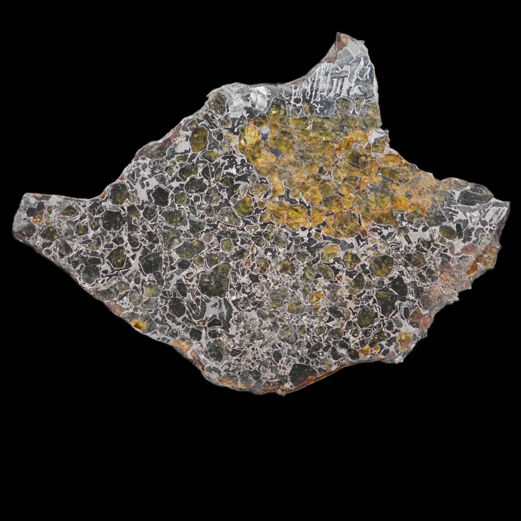 141 克鐵鎳橄欖石鐵隕石切片，詳盡的維德曼花紋（Widmanstätten），40 億年歷史 - 預覽圖片 1123