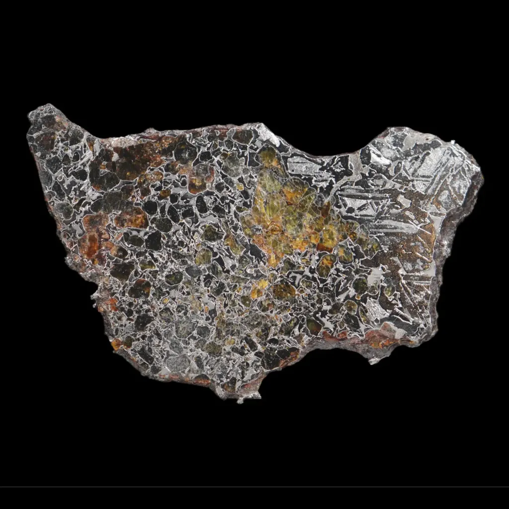 161 g Pallasite meteorite slice showcasing Widmanstätten pattern, 4 bln years old - preview photo 1123