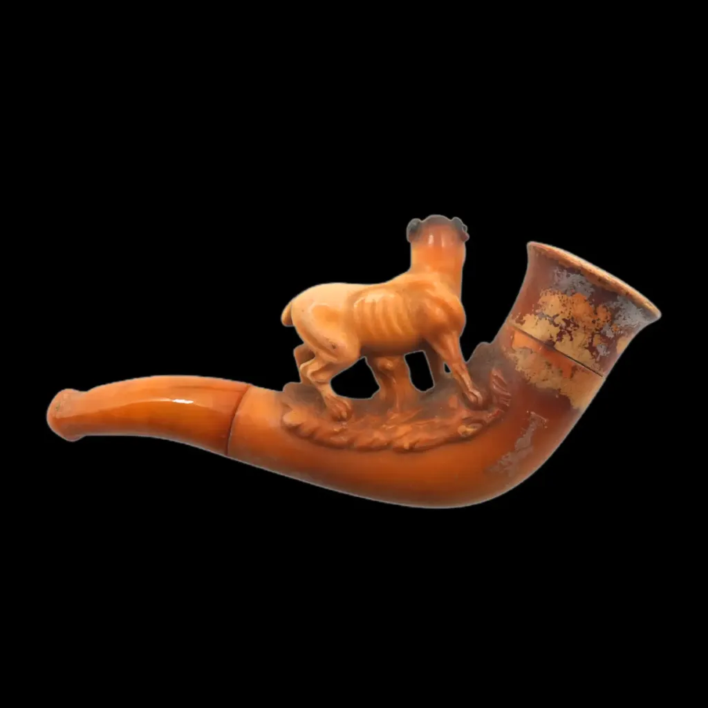 White Stone and Amber Smoking Pipe with Standing Bulldog – 19th Century European Craftsmanship - preview photo 3123