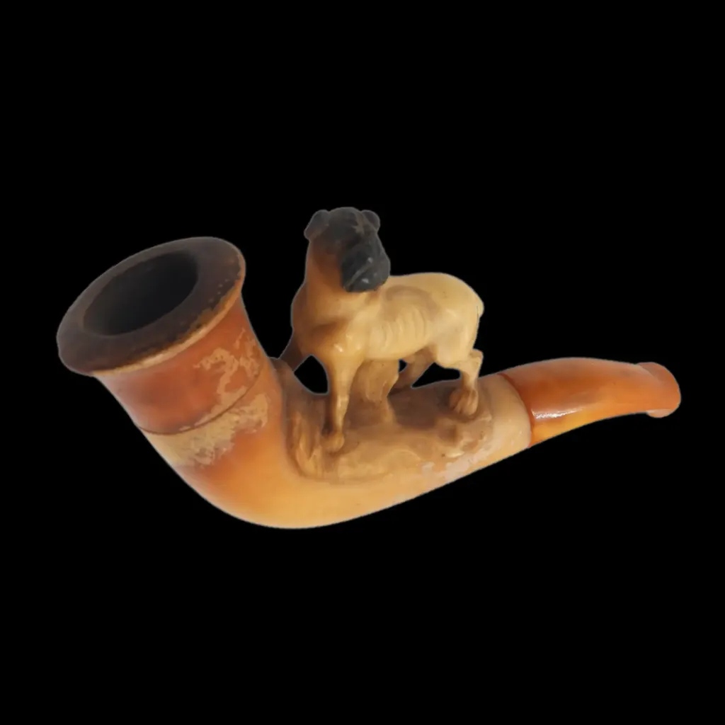 White Stone and Amber Smoking Pipe with Standing Bulldog – 19th Century European Craftsmanship - preview photo 2123