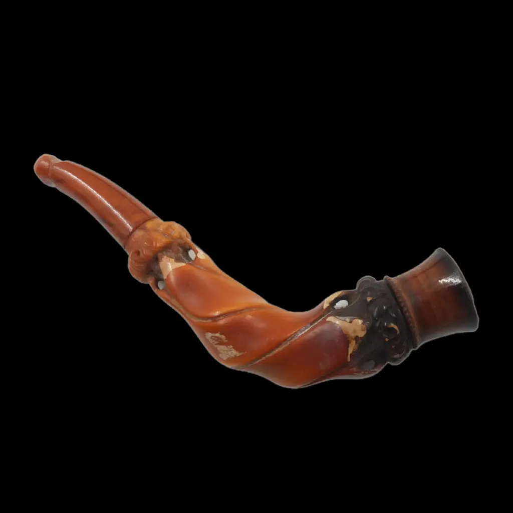 Amber Twist Smoking Pipe in Fitted Case – Late 19th Century Baltic Amber Artistry - preview photo 2123