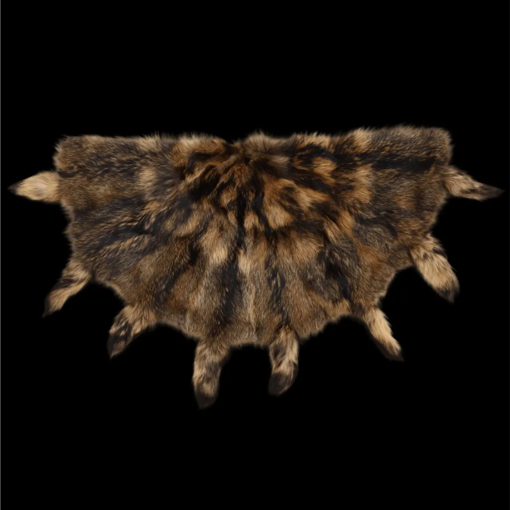 Semicircular racoon fur rug