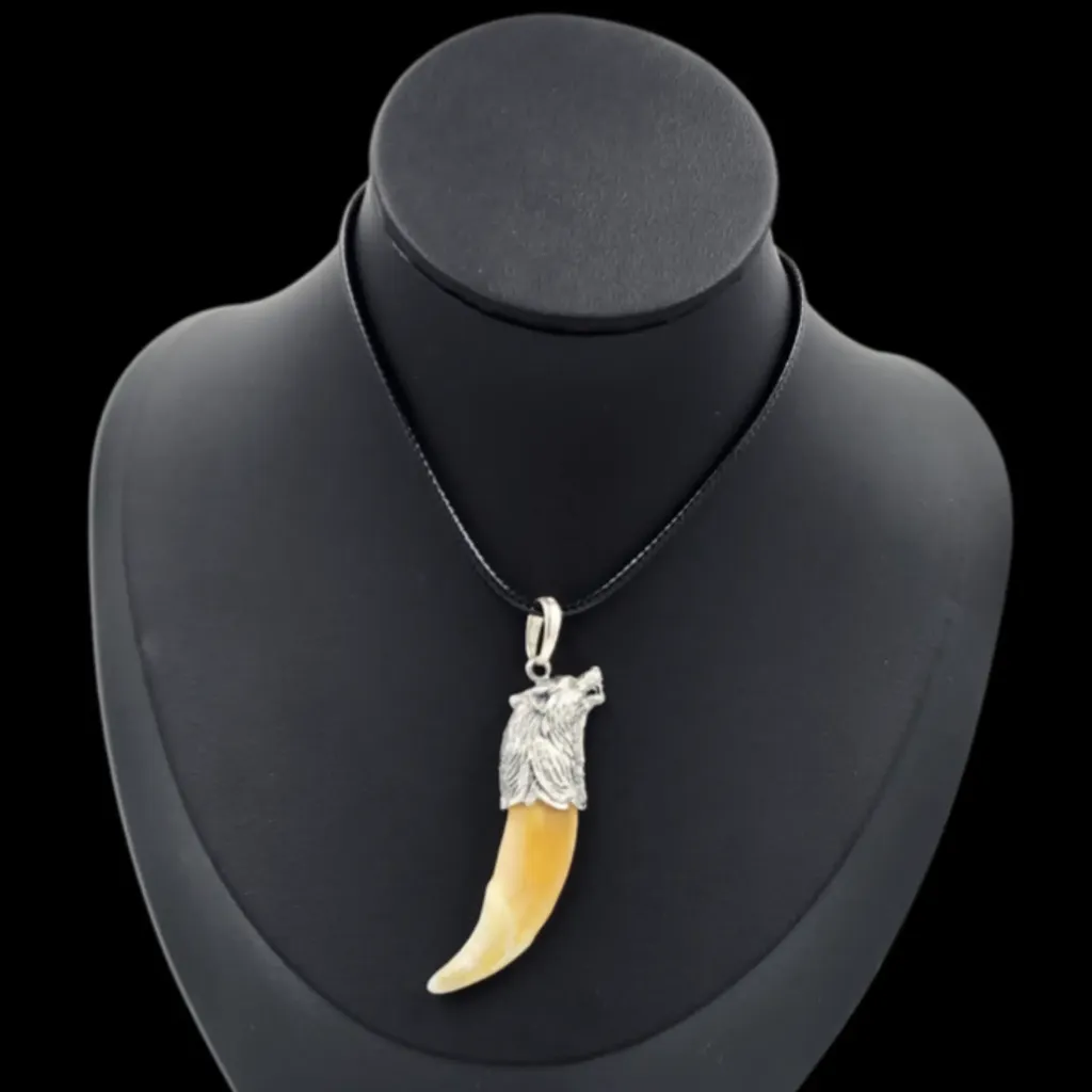 Wolf Tooth Pendant with Sculpted Wolf Head - preview photo 3123