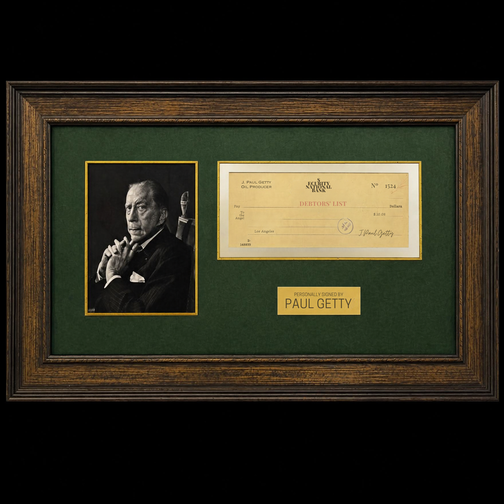 J. Paul Getty - Bank Check with Autograph - preview photo 1123