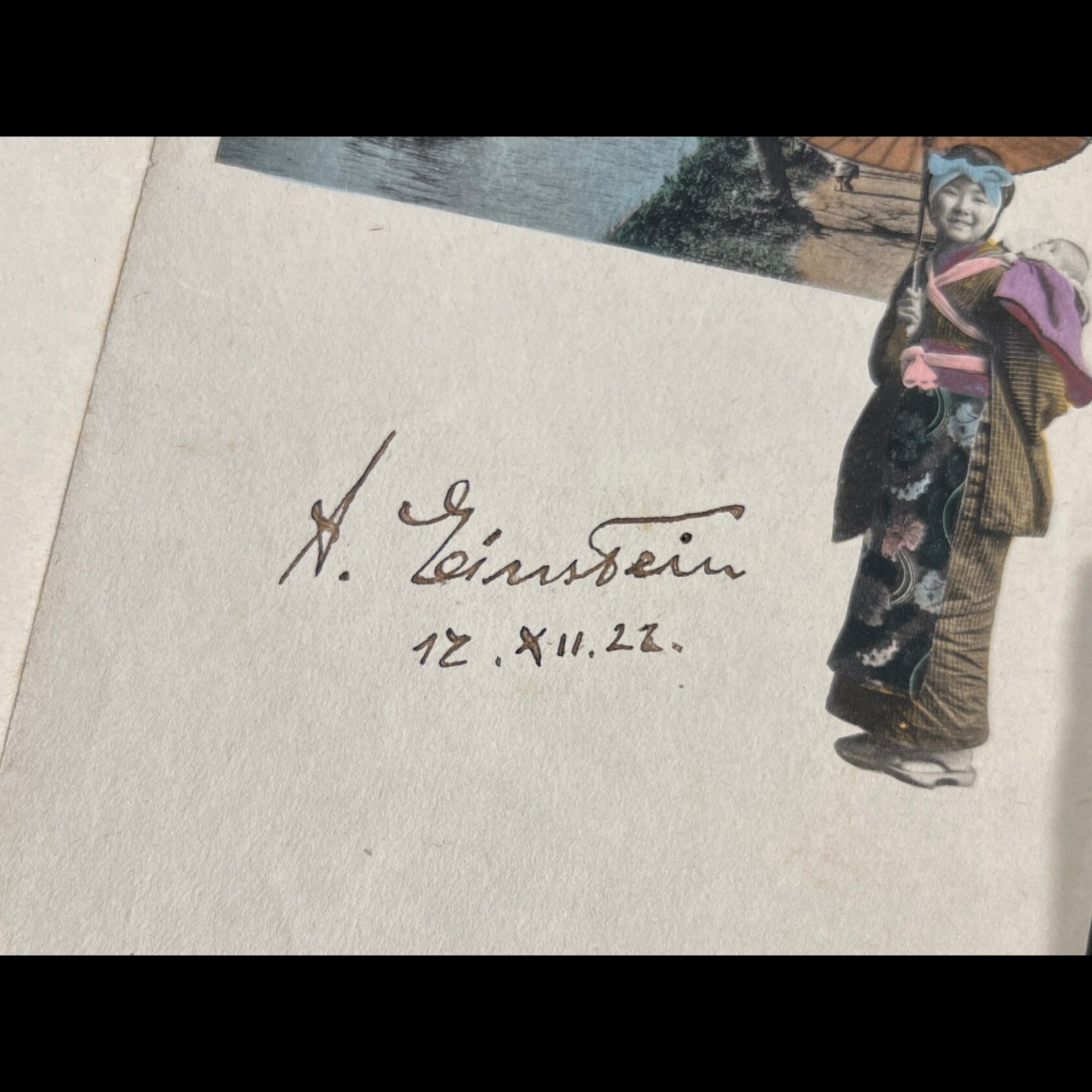 Albert Einstein（愛因斯坦）親筆簽名京都二條城明信片，1922 年 - 預覽圖片 2123