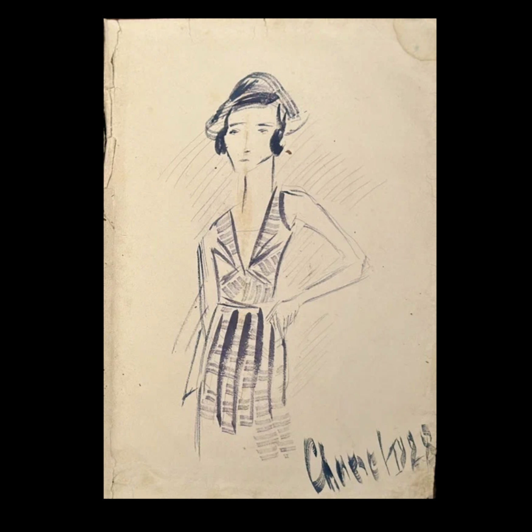 Coco Chanel（可可·香奈兒）親筆簽名高級訂製時裝草圖，1928 年 - 預覽圖片 2123