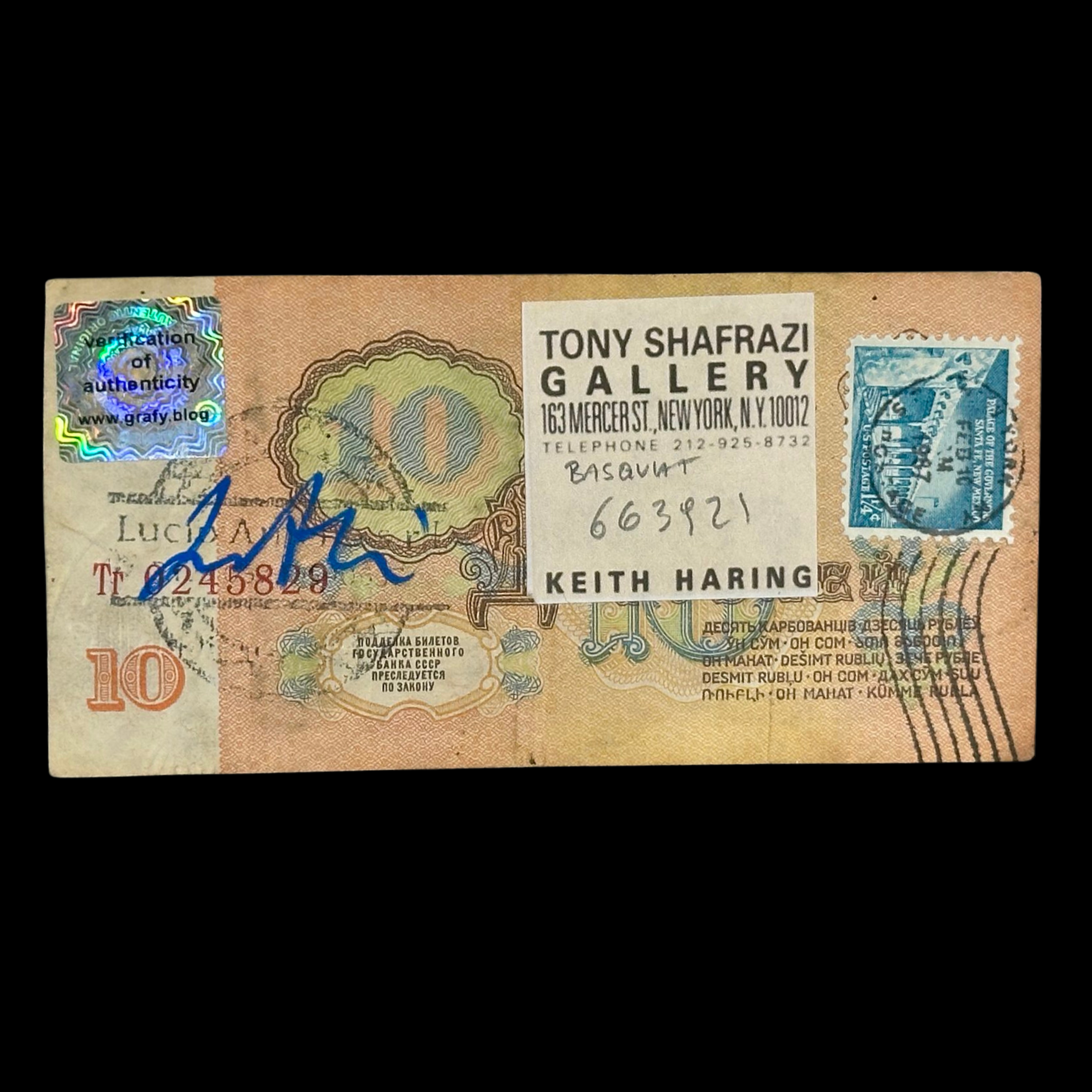 Jean-Michel Basquiat – Autographed Soviet 10-Ruble Banknote with Original-Style Artwork - preview photo 3123
